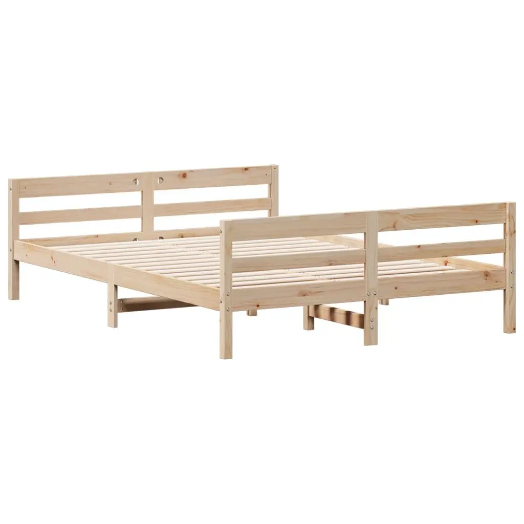 Bed Frame Solid Pine Wood 137x187cm Brown Wooden Bedroom Furniture