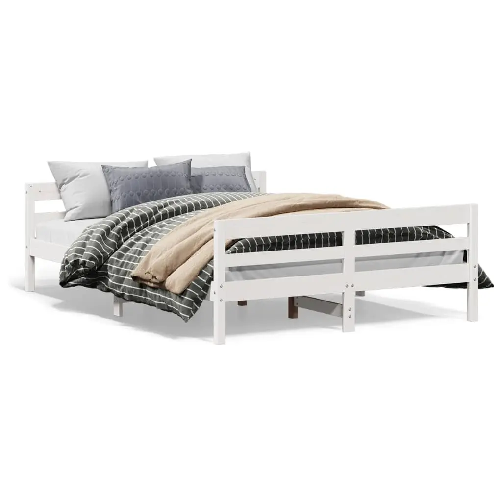 Double Bed Frame Solid Pine Wood White 137x187 cm Wooden Bedroom Furniture