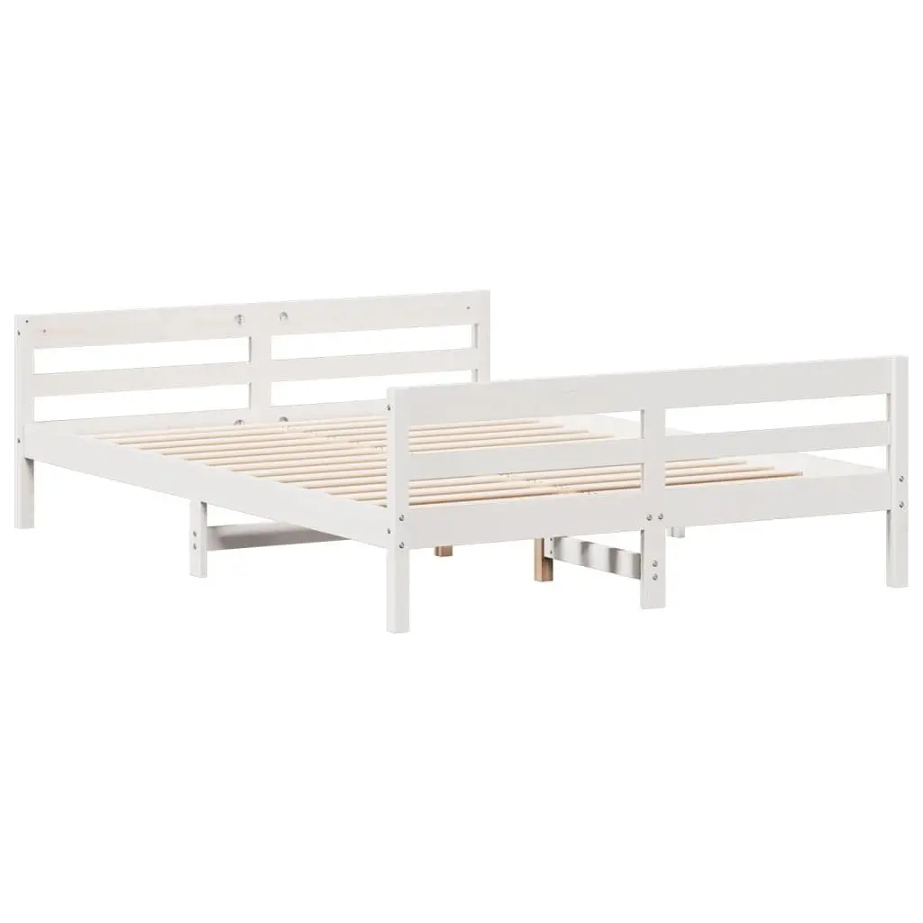 Double Bed Frame Solid Pine Wood White 137x187 cm Wooden Bedroom Furniture