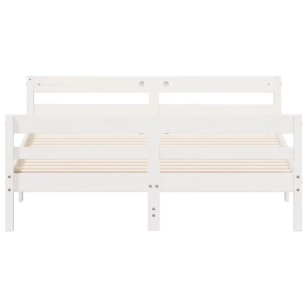 Double Bed Frame Solid Pine Wood White 137x187 cm Wooden Bedroom Furniture