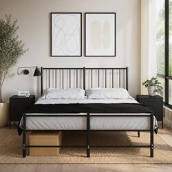 Bedside Cabinet 2 Drawer Nightstand Black Industrial Style Storage Table