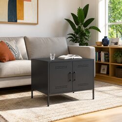 Industrial Coffee Table Black Storage Steel Frame Living Room Sofa Side Accent
