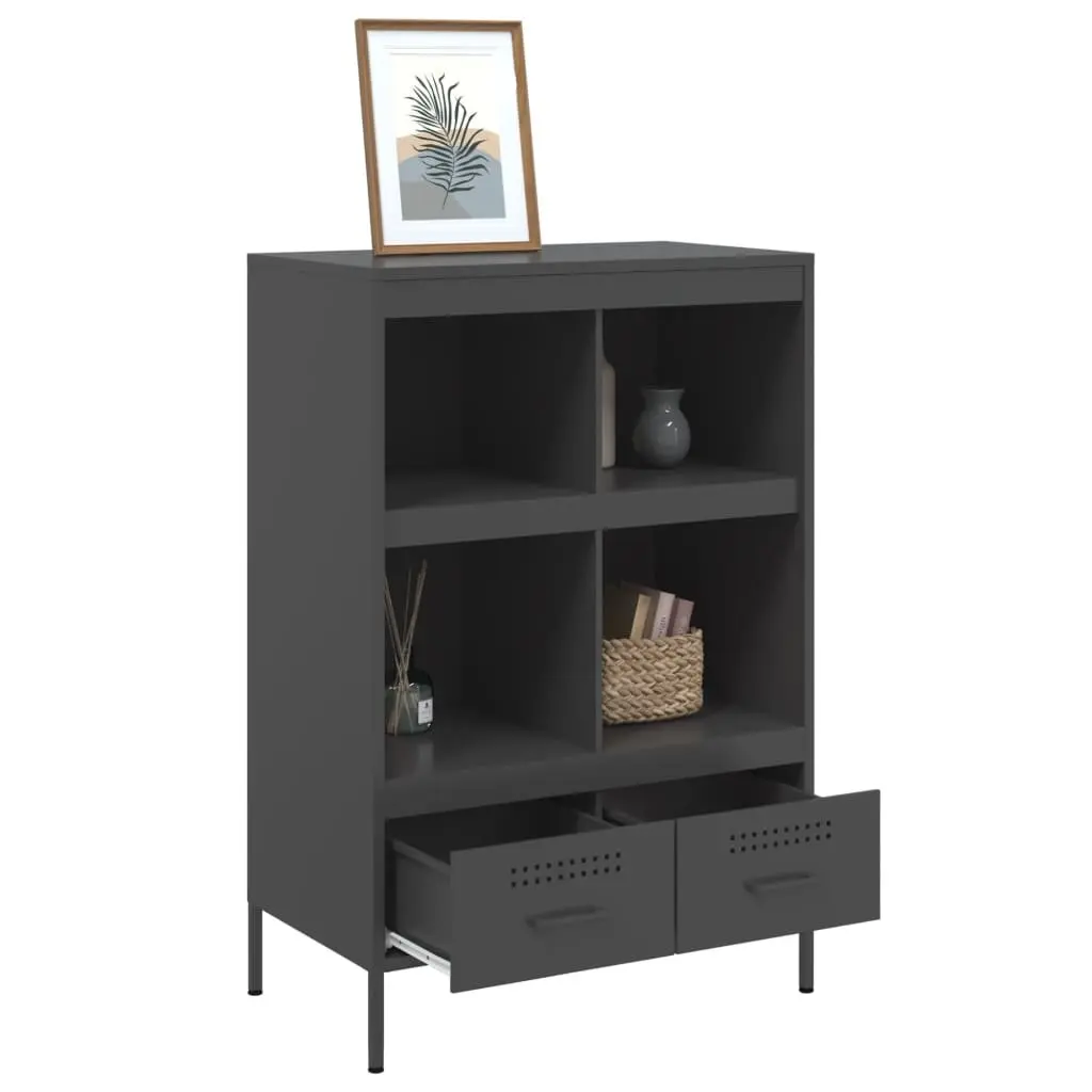 Highboard Cabinet Industrial Style Storage 68x39x101.5cm Black Cold-Rolled Steel