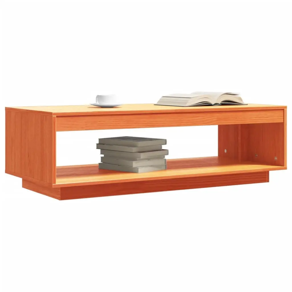 Solid Pine Wood Coffee Table with Storage Shelf Brown