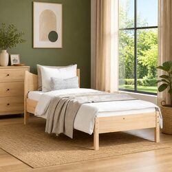 Solid Wood Pine Bed Frame 90x190 cm Brown Bedroom Furniture Wooden Slats
