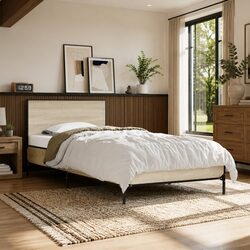 Bed Frame Single 90x190cm Brown Wooden Slats Headboard Support Sleep Furniture