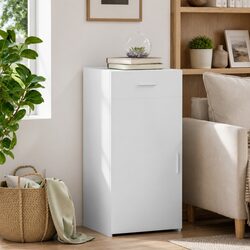 White Sideboard Cabinet Storage Cupboard with Drawer Door Engineered Wood