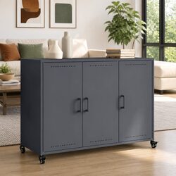Sideboard Anthracite Storage Cabinet with Wheels Elegant Interior Furniture
