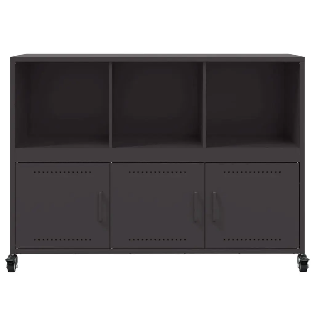 Sideboard Black Storage Cabinet with Wheels Durable Steel Construction 100.5 x 39 x 72 cm