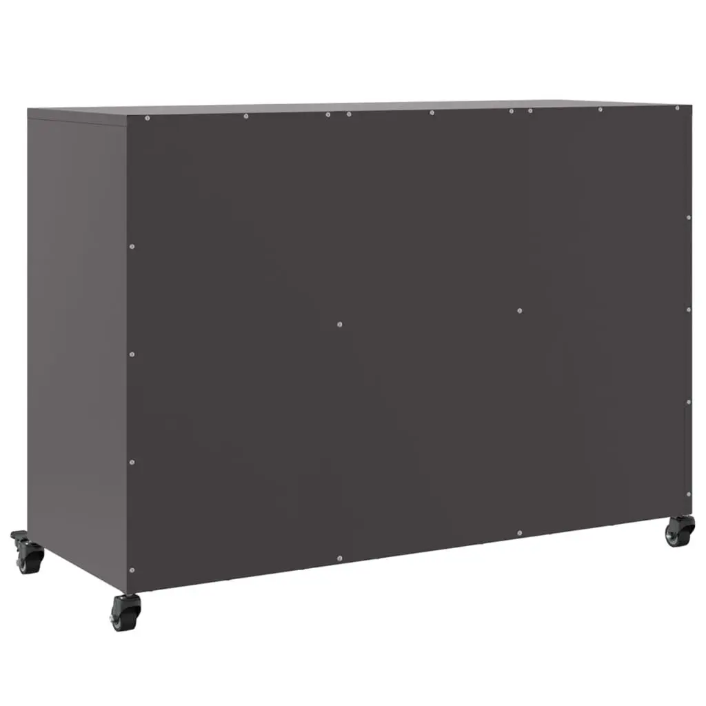 Sideboard Black Storage Cabinet with Wheels Durable Steel Construction 100.5 x 39 x 72 cm