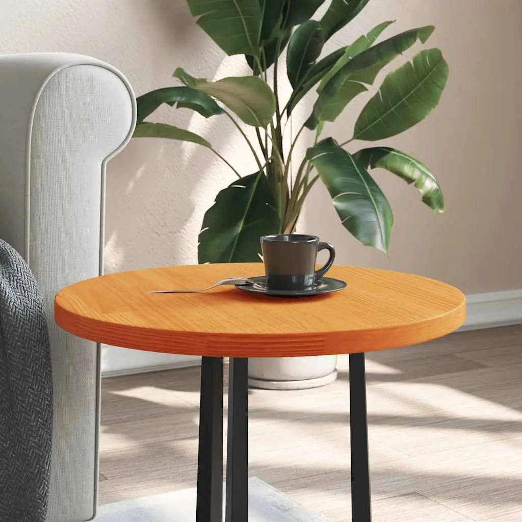 Round Wooden Table Top Solid Pine Wood 50 cm Brown Dining Kitchen Furniture Surface