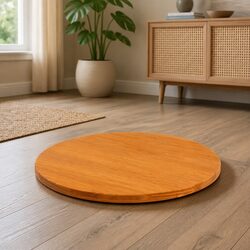 Round Wooden Table Top Brown Solid Pine Wood Wax Indoor Coffee Tabletop