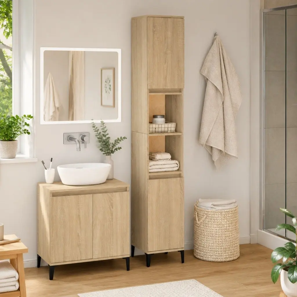 Bathroom Cabinet Tall Storage Unit with Shelves 30x30x190cm Sonoma Oak