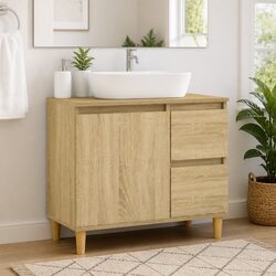 Bathroom Vanity Cabinet 65cm Brown Engineered Wood Storage Cupboard Drawers