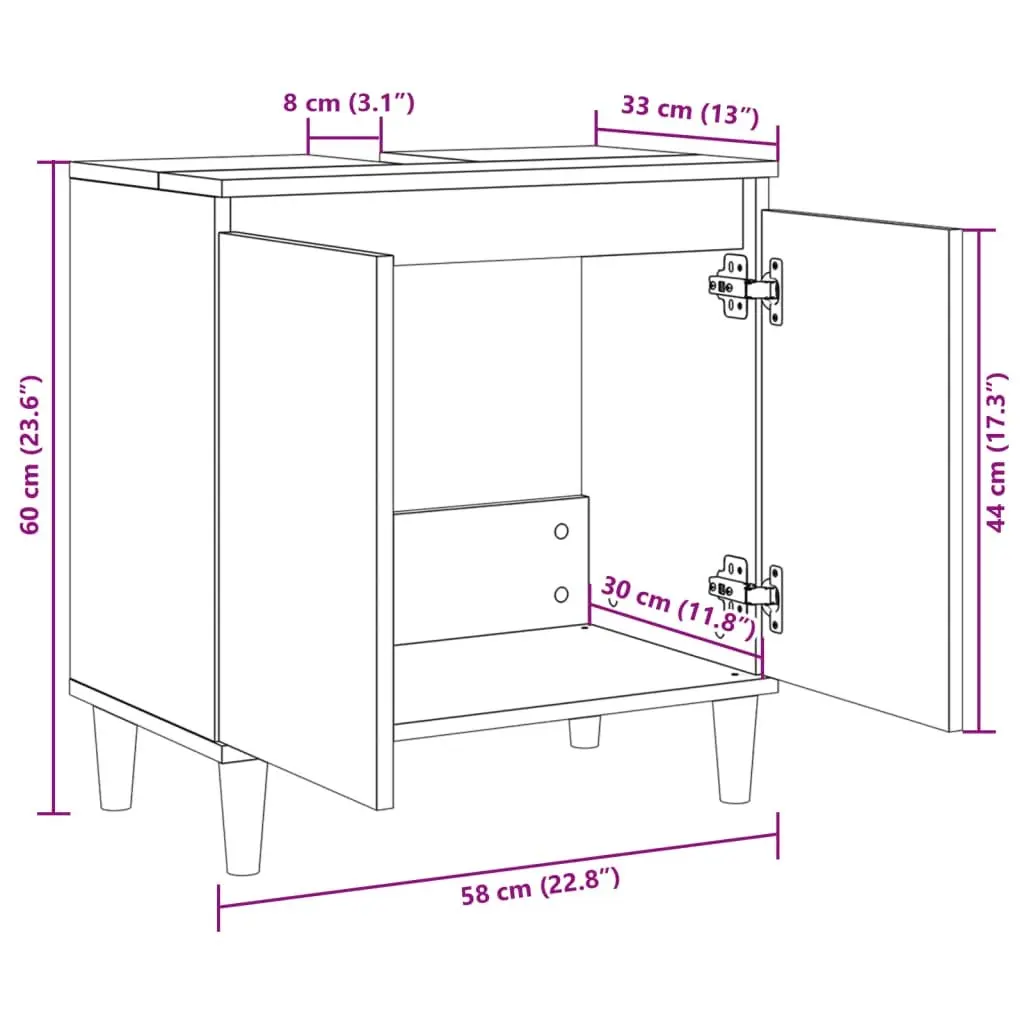 Bathroom Vanity Sink Cabinet Storage Unit 58x33x60 cm Brown Engineered Wood