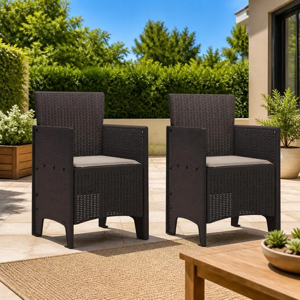 Outdoor Chairs 2 Piece Set Brown Garden Seating Modern Backyard Patio Furniture
