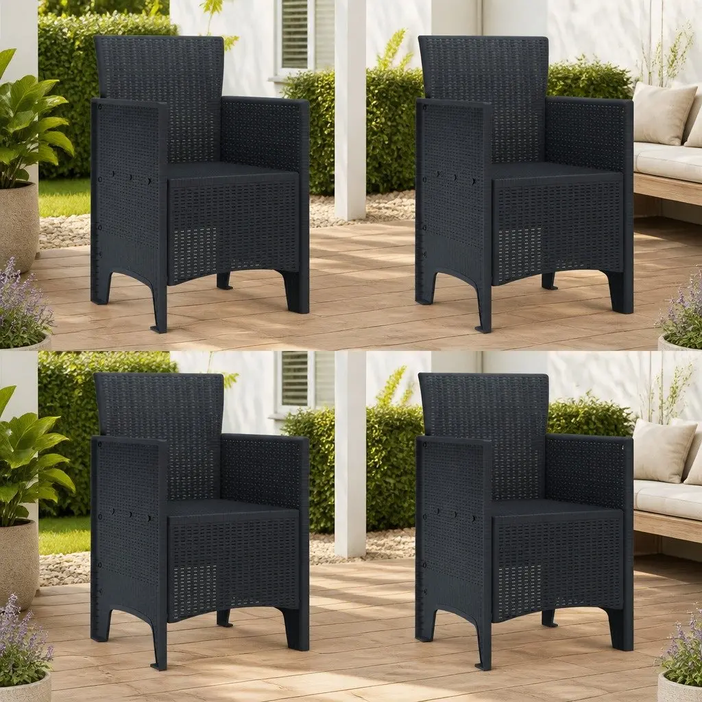 Outdoor Garden Chair 4 Pieces Set Anthracite Modern Patio Seating Furniture