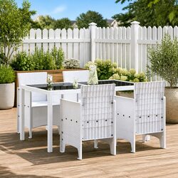 Outdoor Garden Chair 4 Pieces White Modern Patio Seating with Armrests