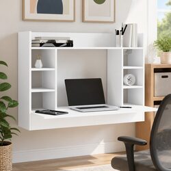 Wall-Mounted Desk White 105x48x75cm Floating Storage Workspace Compact Office