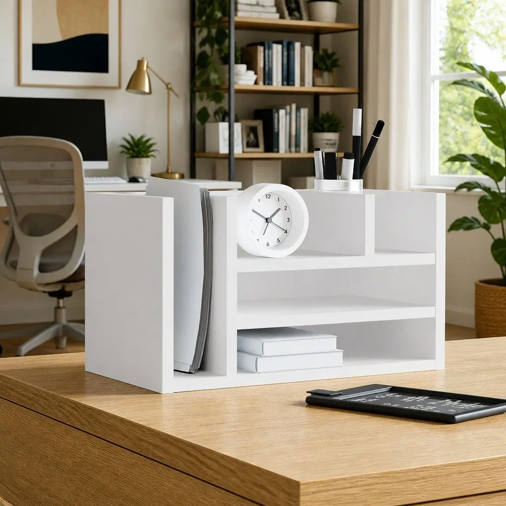 Desk Organiser 6 Compartment 44.5x24x25cm White Engineered Wood