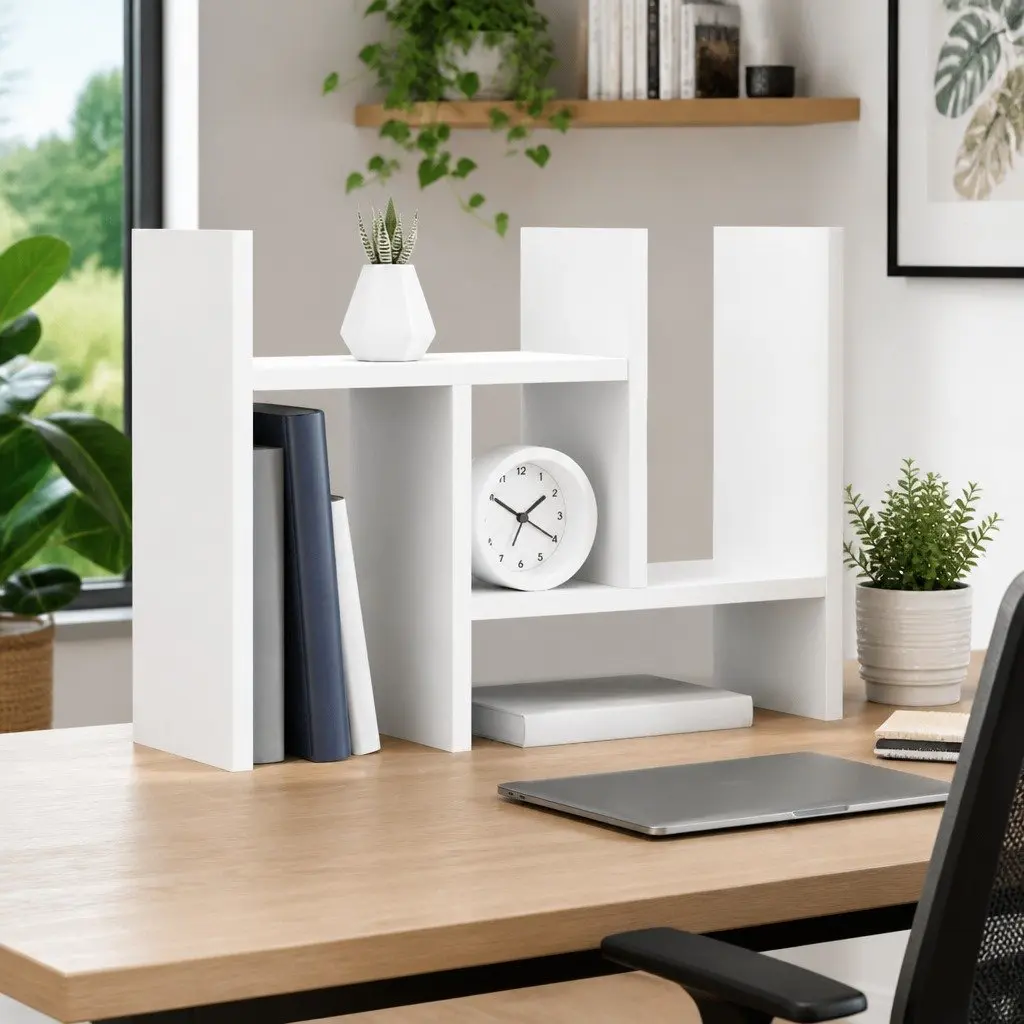 Desk Organiser Engineered Wood Adjustable White 34.5x15.5x35.5 cm Storage Shelf Filing
