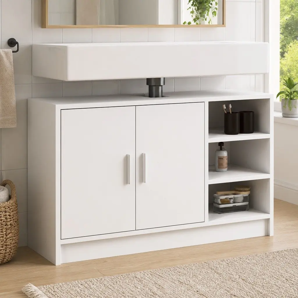Bathroom Sink Cabinet White Engineered Wood Vanity 90x29x55cm Storage Furniture