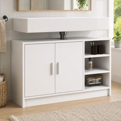 Bathroom Sink Cabinet White Engineered Wood Vanity 90x29x55cm Storage Furniture