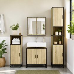 Bathroom Sink Cabinet Brown Engineered Wood Vanity Retro Storage Furniture