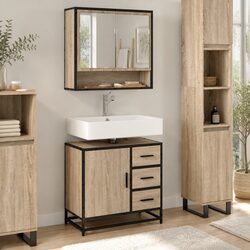 Bathroom Sink Cabinet Brown Engineered Wood Vanity Unit 65x33x60 cm Storage