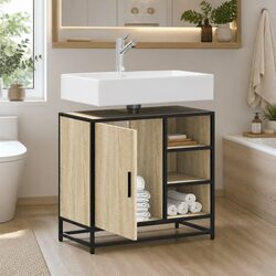 Bathroom Sink Cabinet Vanity Unit Brown Engineered Wood Storage Furniture