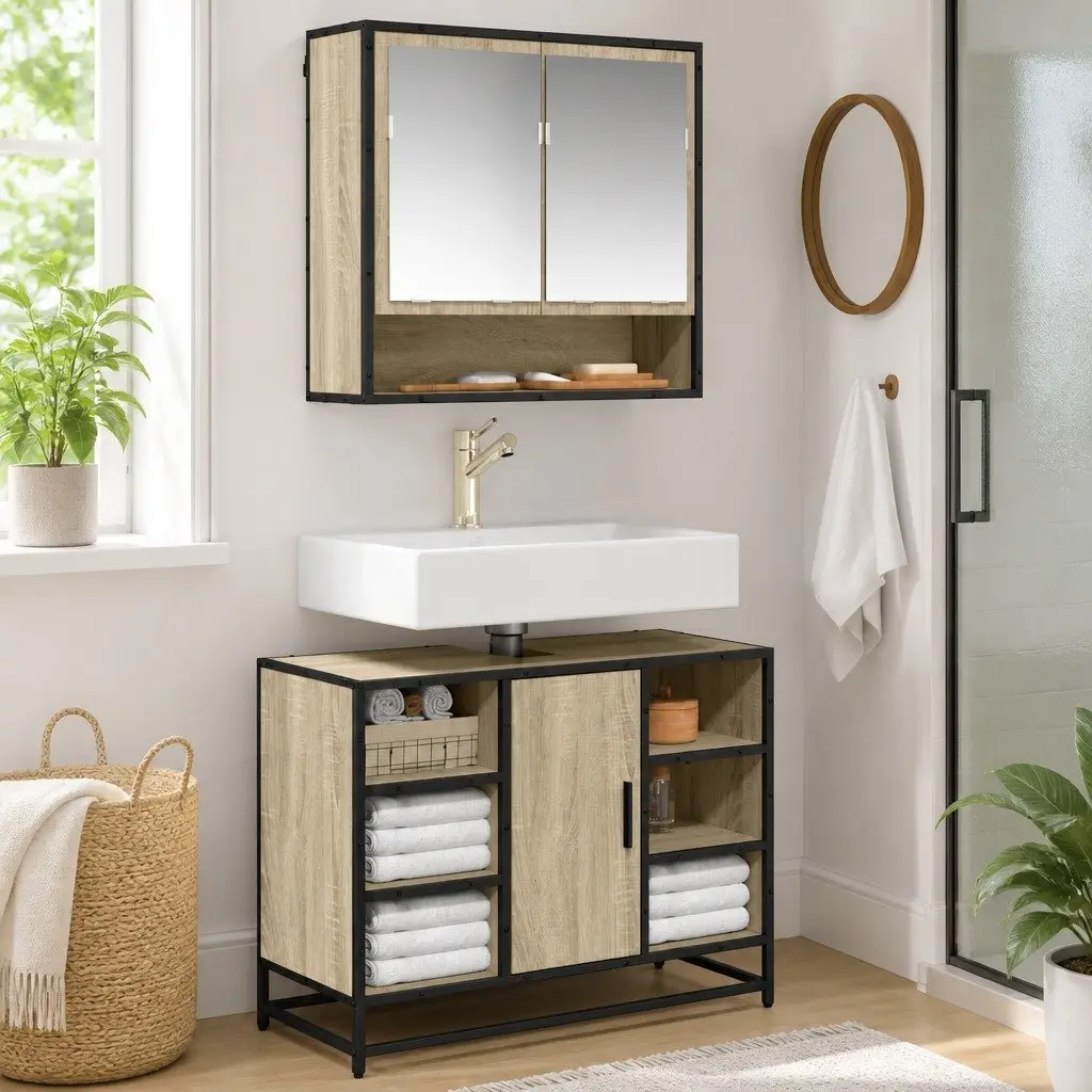 Bathroom Sink Cabinet Sonoma Oak 80x33x60 cm Engineered Wood Vanity Storage