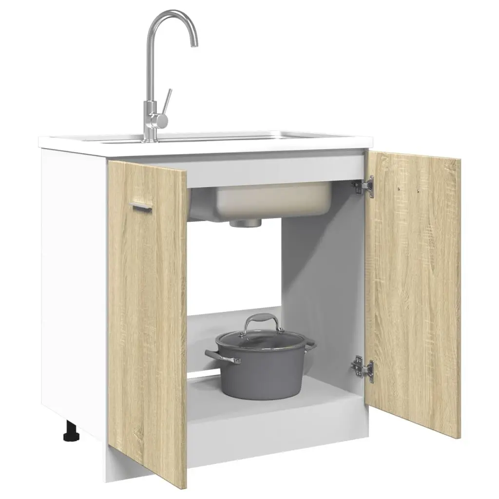 Bottom Kitchen Cabinet Engineered Wood Storage Unit with Doors Brown Sonoma Oak