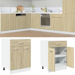 Kitchen Drawer Bottom Cabinet Storage Unit with Shelves Doors Brown Engineered
