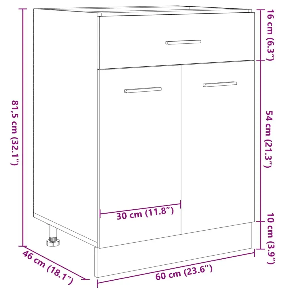 Kitchen Drawer Bottom Cabinet Storage Unit with Shelves Doors Brown Engineered
