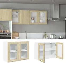 Hanging Glass Cabinet 80x31x60cm Brown Kitchen Storage Wall Mounted Cupboard