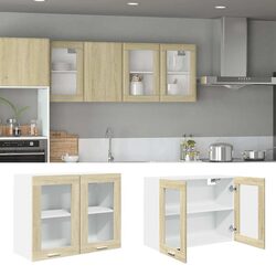 Hanging Glass Cabinet 80x31x60cm Brown Kitchen Storage Wall Mounted Cupboard