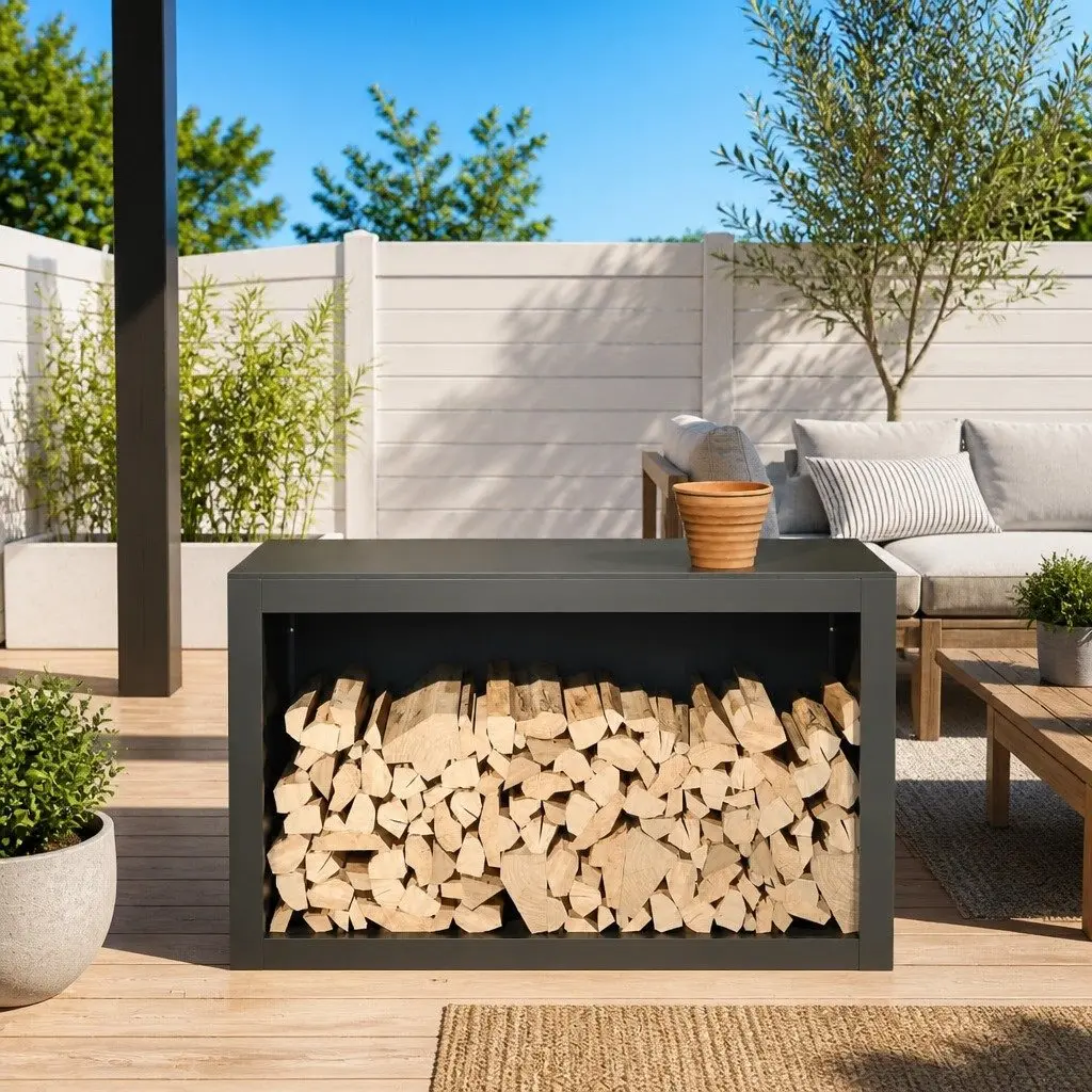 Firewood Rack Anthracite Steel Log Storage Stand 100x40x60cm Fireplace Holder