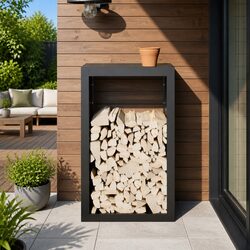 Firewood Rack Black Steel Log Storage Stand Holder Fireplace Wood Stove