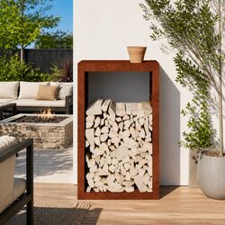 Firewood Rack Log Storage Holder Weathering Steel 60x40x100cm Garden Fireplace