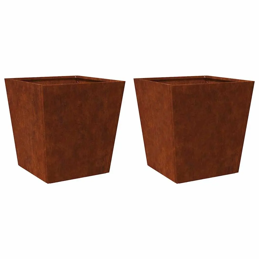 Garden Planters Weathering Steel 50x50x50 cm Brown Outdoor Raised Planter 2 Piece