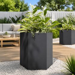 Garden Planters 2 pcs Black Hexagon 46x40x45 cm Raised Outdoor Flower Pot