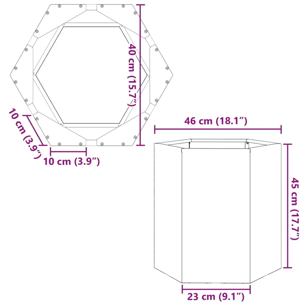 Garden Planters Raised Hexagon 46x40x45 cm Black Steel 2 pcs