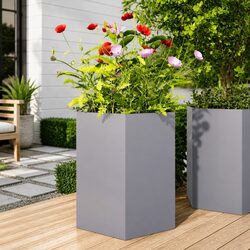Hexagon Garden Planters 2 pcs Galvanized Steel Outdoor Raised Flower Bed