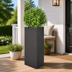 Garden Planter Triangular Black Steel 40x34.5x75cm Outdoor Pots Flowers Herbs