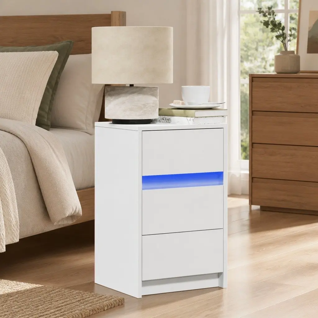 Bedside Cabinet with RGB LED Lights Engineered Wood White