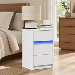 Bedside Cabinet with RGB LED Lights White Engineered Wood Bedroom Storage