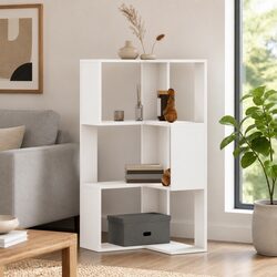 Corner Bookcase 3-Tier Engineered Wood Storage Shelf Display Unit White