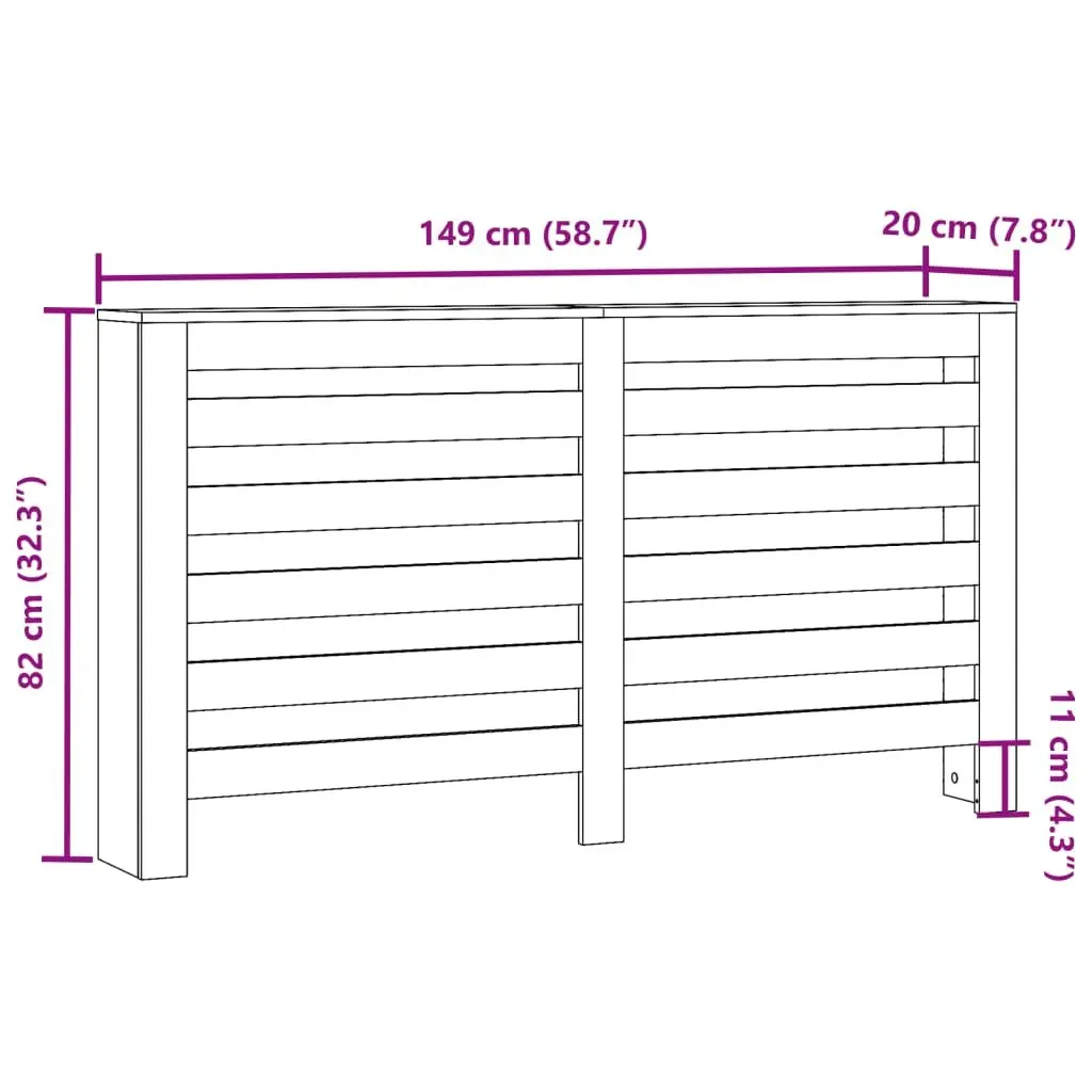 Radiator Cover Engineered Wood 149 x 20 x 82 cm White Cabinet Shelf Living Room