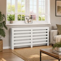 Radiator Cover White 175x20x82 cm Modern Slatted Design Engineered Wood Cabinet