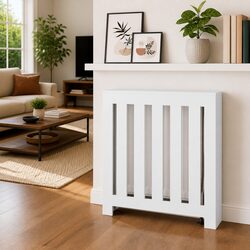 Radiator Cover Cabinet White Engineered Wood Slatted Design Living Room Shelf